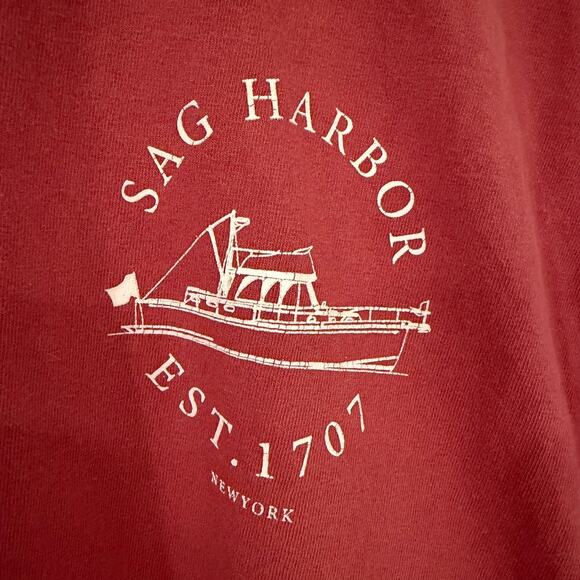 Sag Harbor Boat Graphic Long Sleeve Shirt Red Crewneck Italy John Galt One Size - Picture 2 of 7